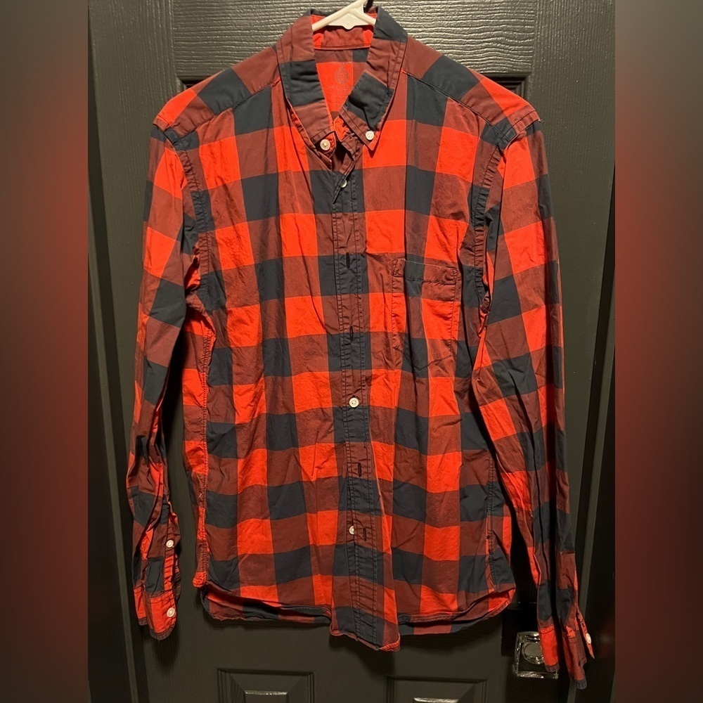 JCrew light weight cotton button down red and navy blue plaid size small​​​​​